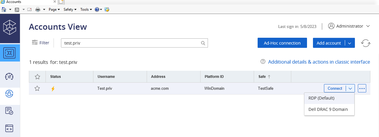 CyberArk - PSM - iDRAC v9 - Connect via Domain User Account