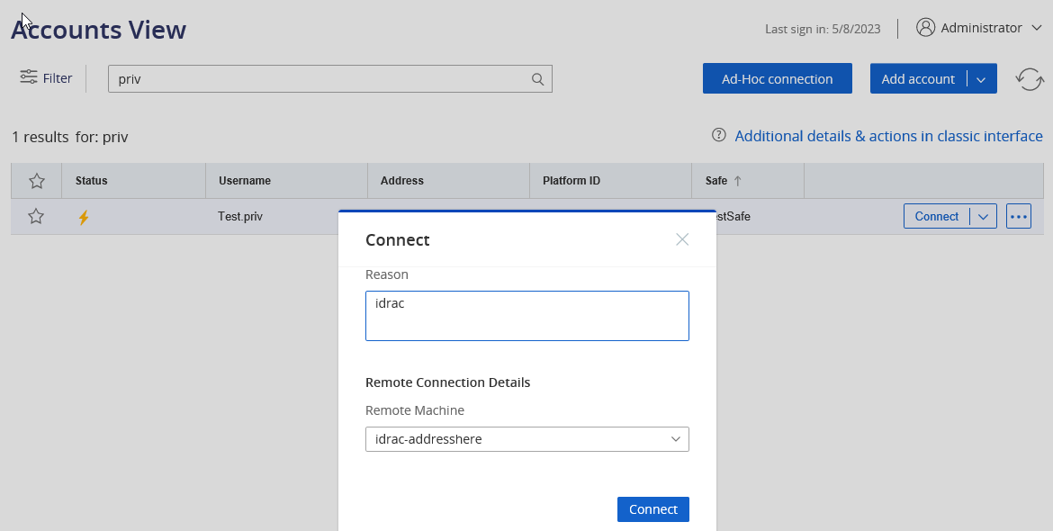 CyberArk - PSM - iDRAC v9 - Connect via Domain User Account